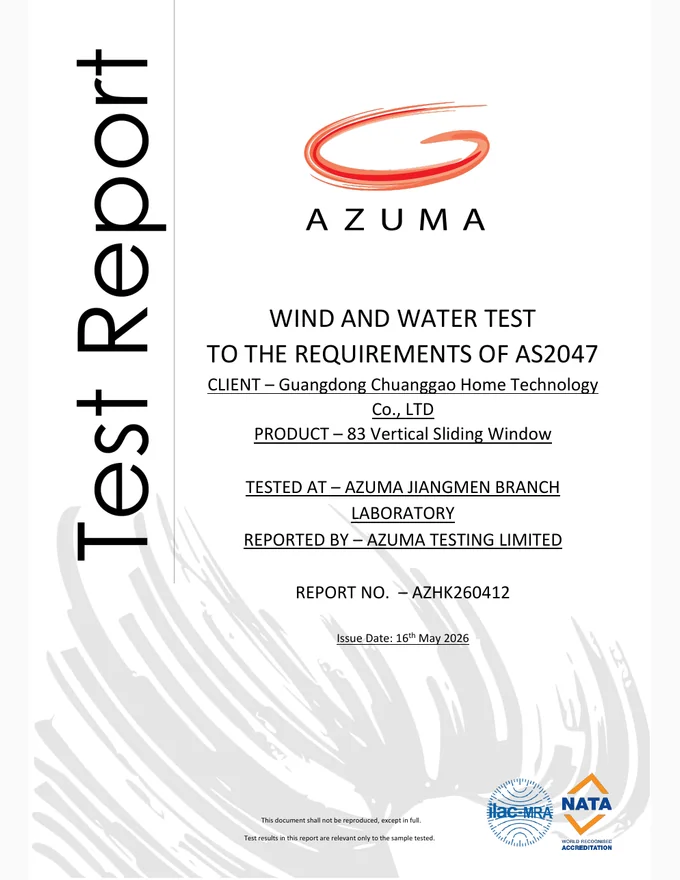 83 Hung Window Test Report supplier document cover