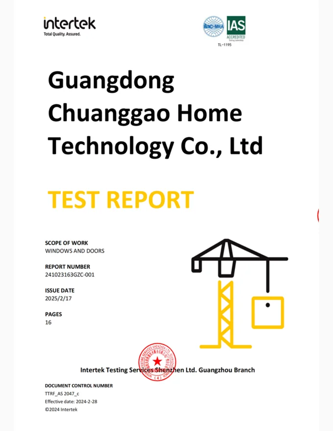 109 Casement Window Test Report supplier document cover