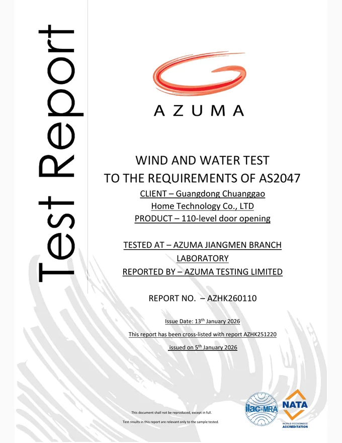 110 Hinged Door Test Report supplier document cover