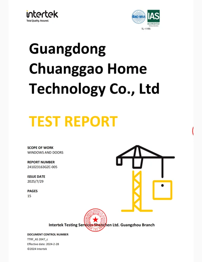 126 Sliding Door Test Report supplier document cover