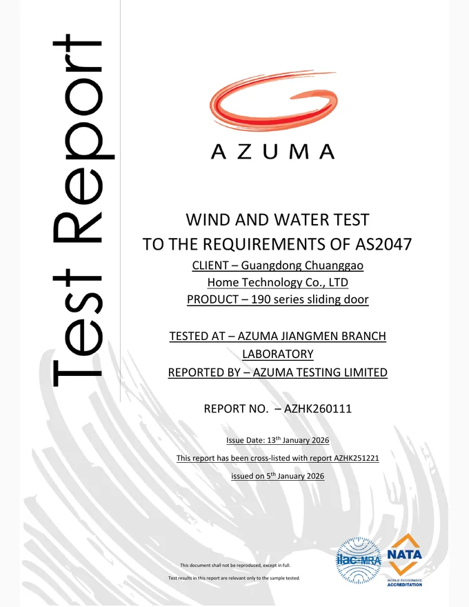 L6 Sliding Door Test Report supplier document cover