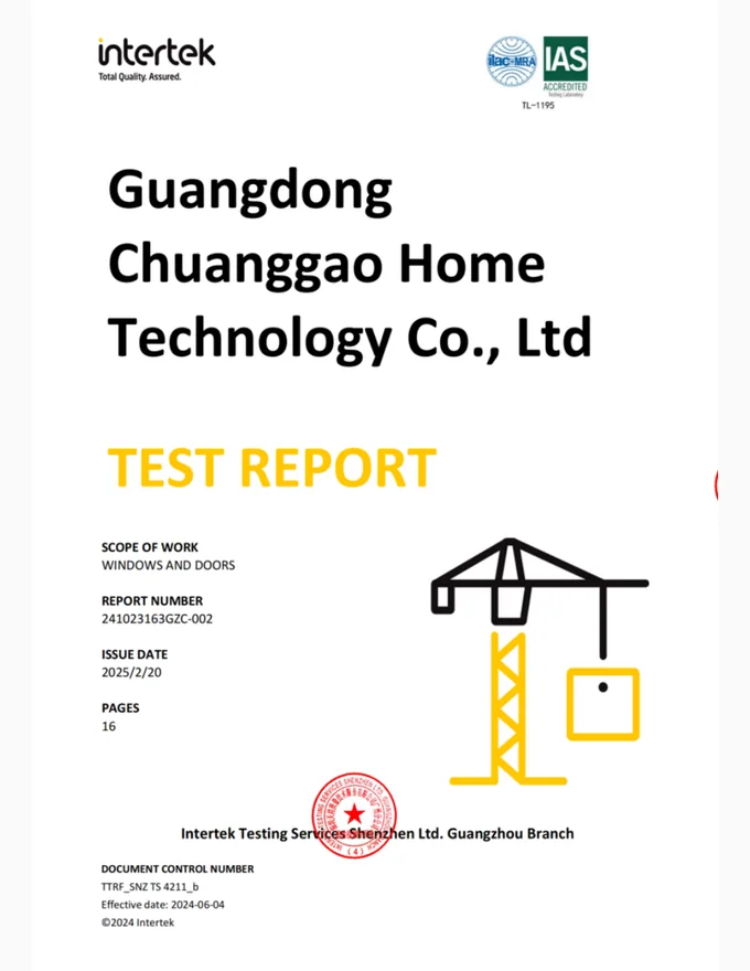 109 Casement Window Test Report supplier document cover