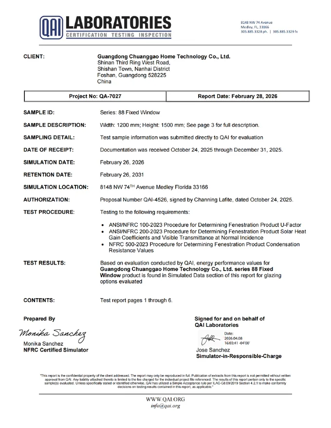 88 Fixed Window Thermal Calculation supplier document cover