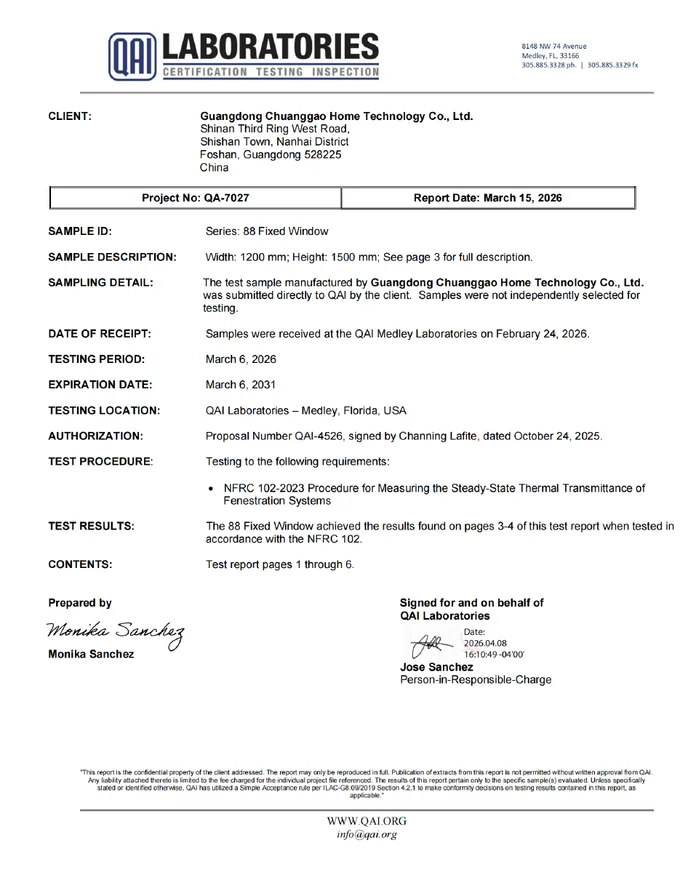 88 Fixed Window Thermal Test supplier document cover