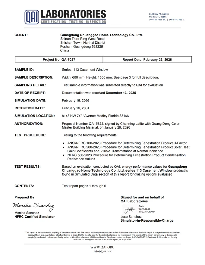 113 Casement Window Thermal Calculation supplier document cover