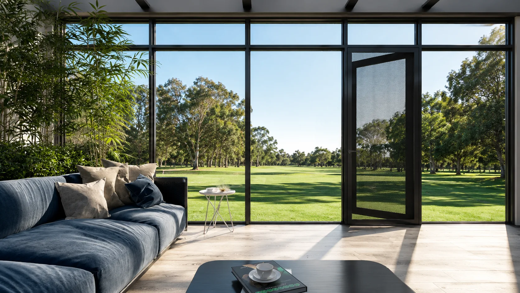 109 Screen Hinged Door installed in an architectural setting