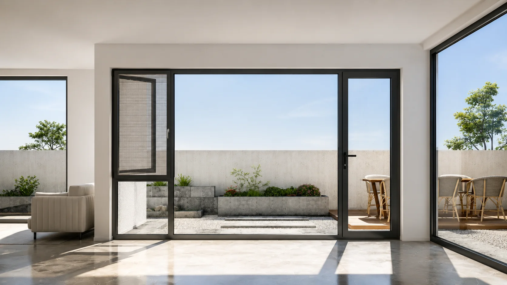 110 Screen Hinged Door installed in an architectural setting