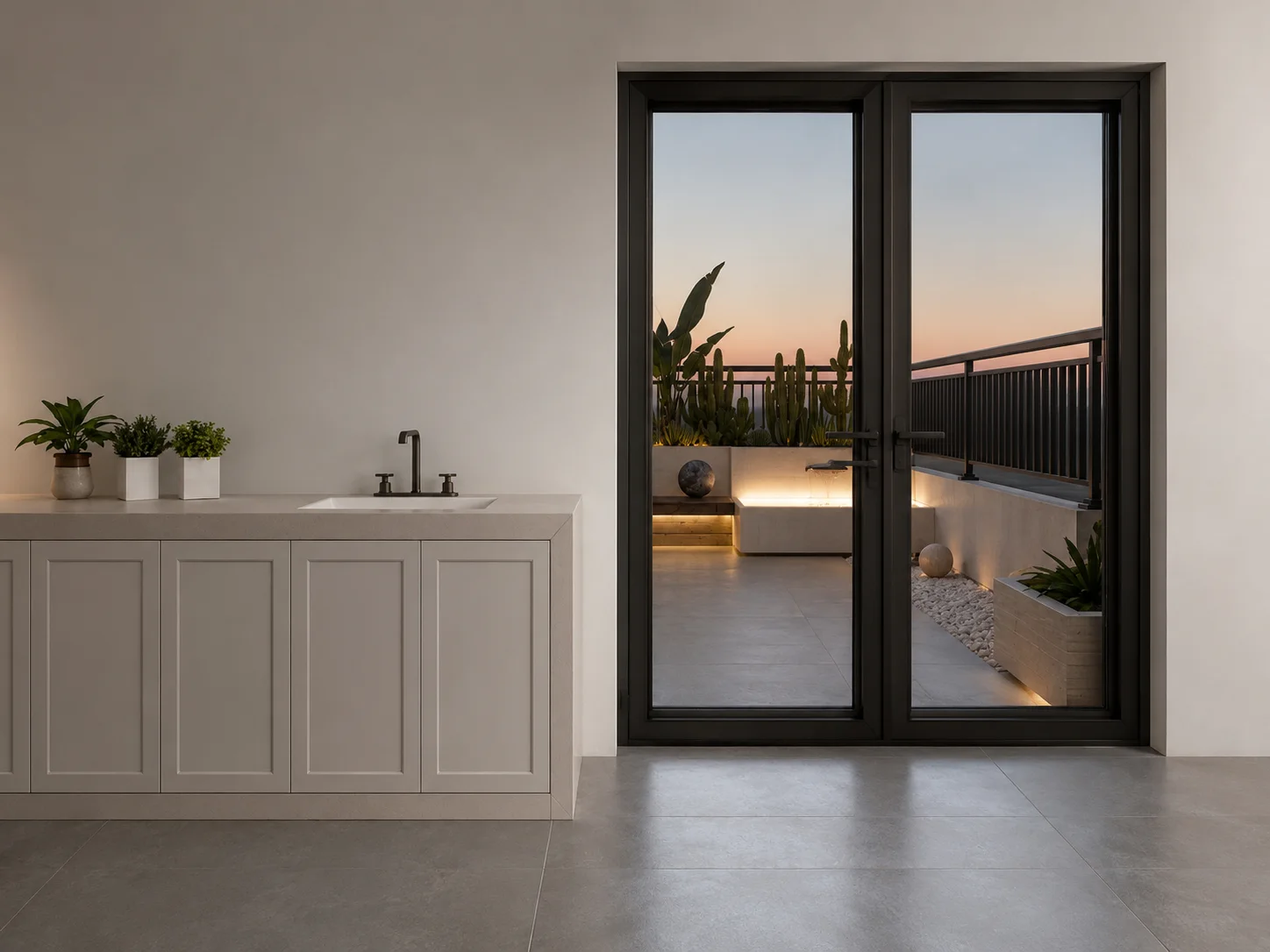113 Screen Hinged Door installed in an architectural setting